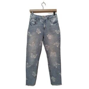 Tinseltown Juniors' Butterfly Print Relaxed Skinny Frayed Jeans Sz 9